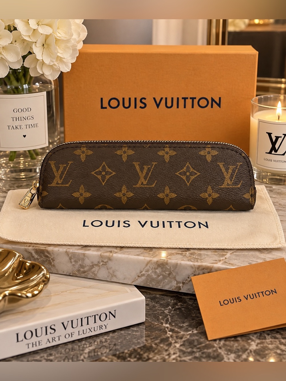 Monogram Zip Pencil Case in Brown